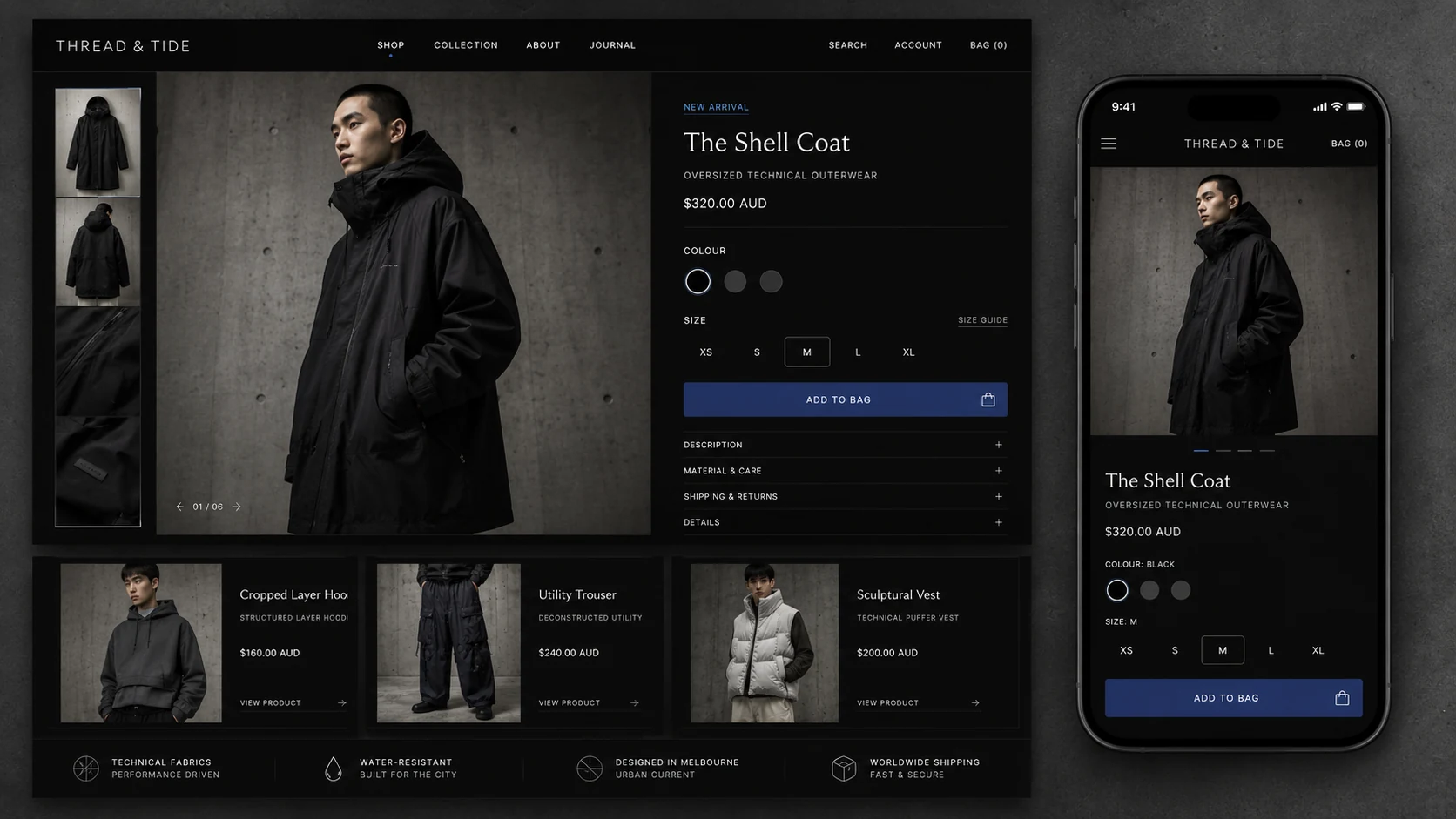 Thread and Tide e-commerce desktop and mobile product page design